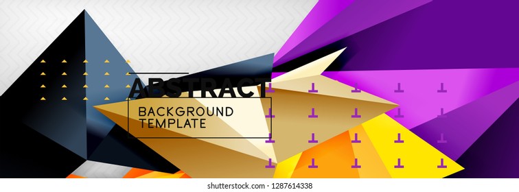 Abstract background, flying color geometric triangles composition on grey. Vector techno design wallpaper