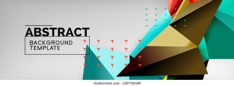 Abstract background, flying color geometric triangles composition on grey. Vector techno design wallpaper