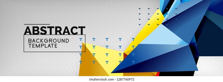 Abstract background, flying color geometric triangles composition on grey. Vector techno design wallpaper