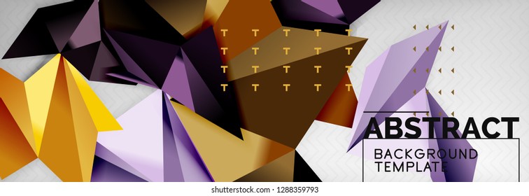 Abstract background, flying color geometric triangles composition on grey. Vector techno design wallpaper