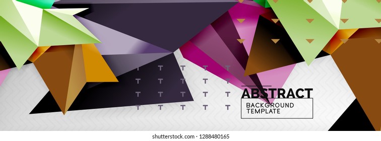 Abstract background, flying color geometric triangles composition on grey. Vector techno design wallpaper