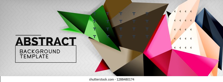 Abstract background, flying color geometric triangles composition on grey. Vector techno design wallpaper
