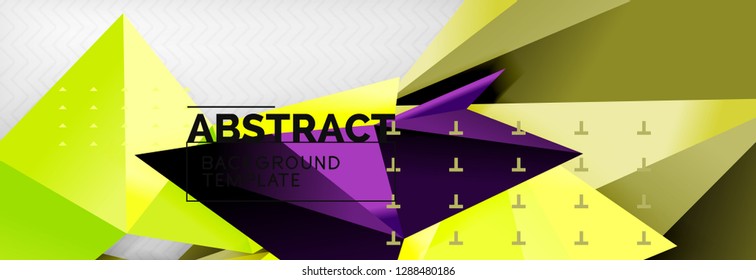 Abstract background, flying color geometric triangles composition on grey. Vector techno design wallpaper
