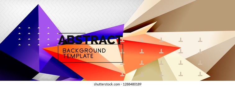 Fondo abstracto, composición de triángulos geométricos de color volante sobre gris. Papel de pantalla de diseño de tecnología vectorial