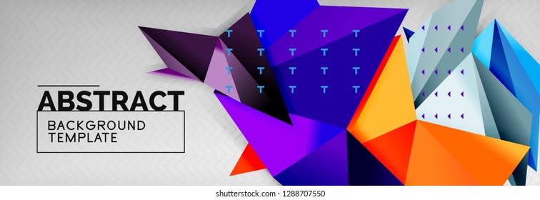 Abstract background, flying color geometric triangles composition on grey. Vector techno design wallpaper