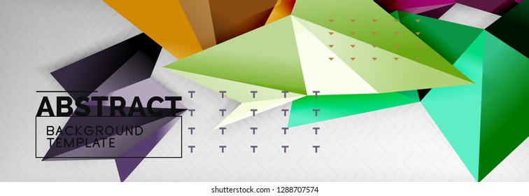 Fondo abstracto, composición de triángulos geométricos de color volante sobre gris. Papel de pantalla de diseño de tecnología vectorial