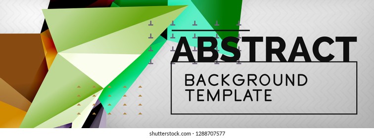 Abstract background, flying color geometric triangles composition on grey. Vector techno design wallpaper
