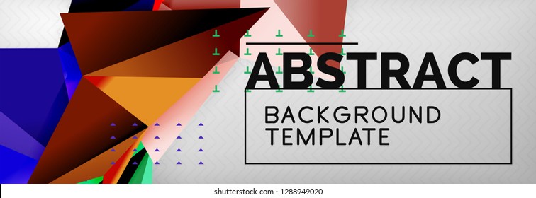 Abstract background, flying color geometric triangles composition on grey. Vector techno design wallpaper