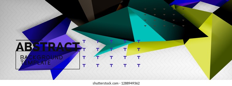 Fondo abstracto, composición de triángulos geométricos de color volante sobre gris. Papel de pantalla de diseño de tecnología vectorial