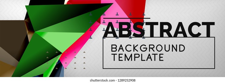 Abstract background, flying color geometric triangles composition on grey. Vector techno design wallpaper
