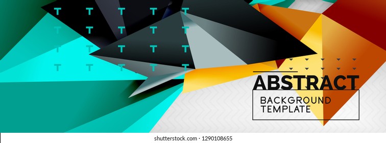 Fondo abstracto, composición de triángulos geométricos de color volante sobre gris. Papel de pantalla de diseño de tecnología vectorial