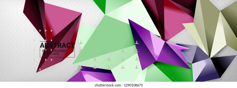 Abstract background, flying color geometric triangles composition on grey. Vector techno design wallpaper