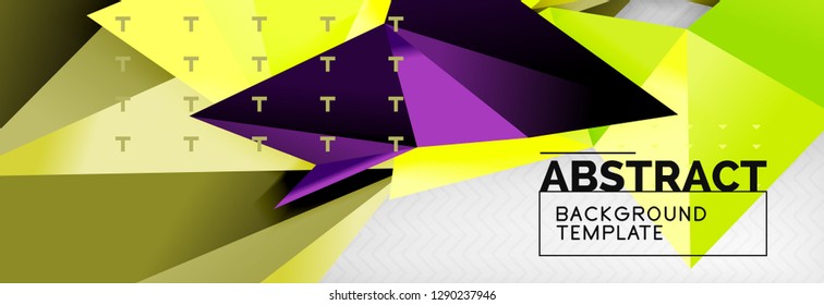 Abstract background, flying color geometric triangles composition on grey. Vector techno design wallpaper
