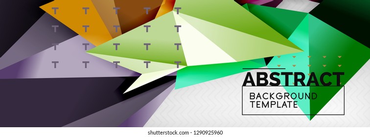 Fondo abstracto, composición de triángulos geométricos de color volante sobre gris. Papel de pantalla de diseño de tecnología vectorial