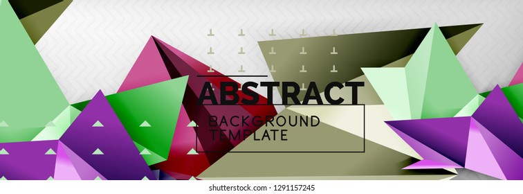 Fondo abstracto, composición de triángulos geométricos de color volante sobre gris. Papel de pantalla de diseño de tecnología vectorial