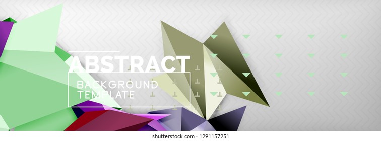Abstract background, flying color geometric triangles composition on grey. Vector techno design wallpaper