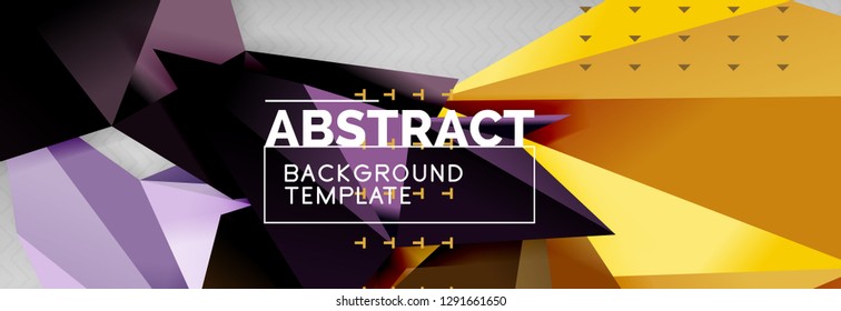 Abstract background, flying color geometric triangles composition on grey. Vector techno design wallpaper