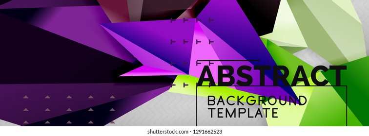 Abstract background, flying color geometric triangles composition on grey. Vector techno design wallpaper
