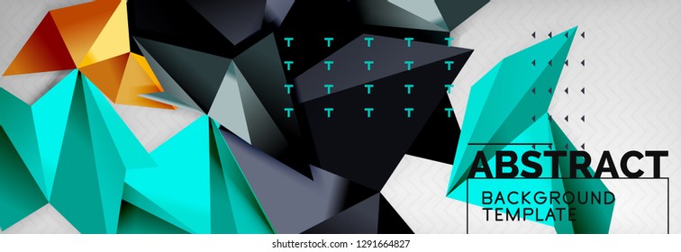 Abstract background, flying color geometric triangles composition on grey. Vector techno design wallpaper