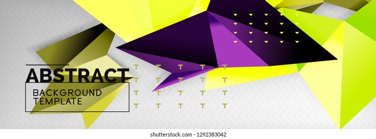 Fondo abstracto, composición de triángulos geométricos de color volante sobre gris. Papel de pantalla de diseño de tecnología vectorial