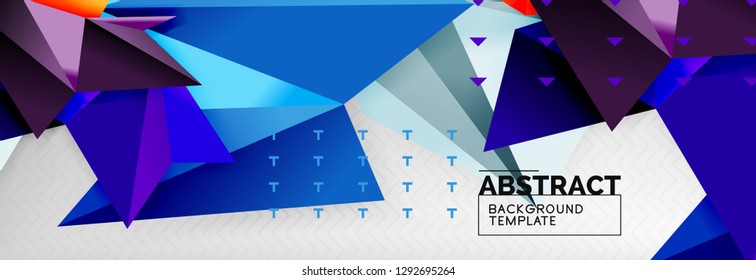 Abstract background, flying color geometric triangles composition on grey. Vector techno design wallpaper