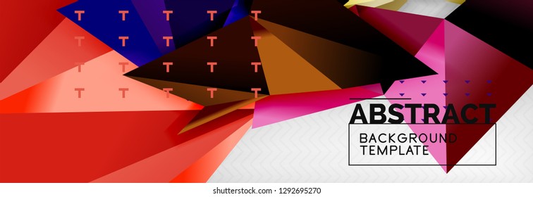 Abstract background, flying color geometric triangles composition on grey. Vector techno design wallpaper