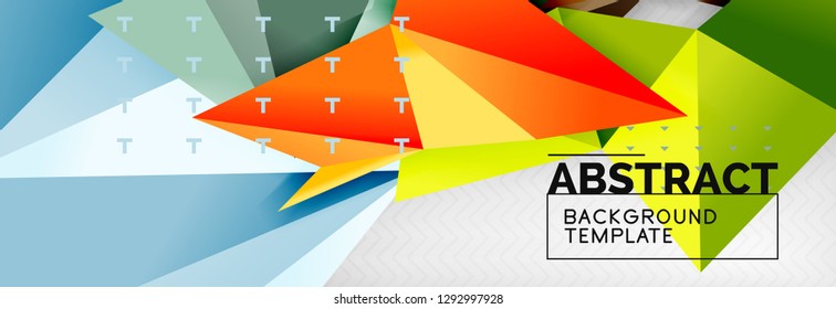 Fondo abstracto, composición de triángulos geométricos de color volante sobre gris. Papel de pantalla de diseño de tecnología vectorial