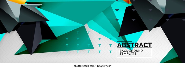 Abstract background, flying color geometric triangles composition on grey. Vector techno design wallpaper