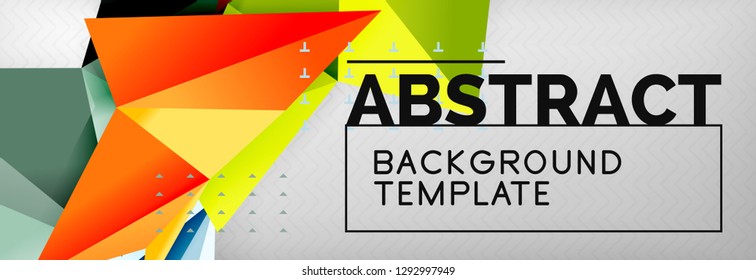 Abstract background, flying color geometric triangles composition on grey. Vector techno design wallpaper