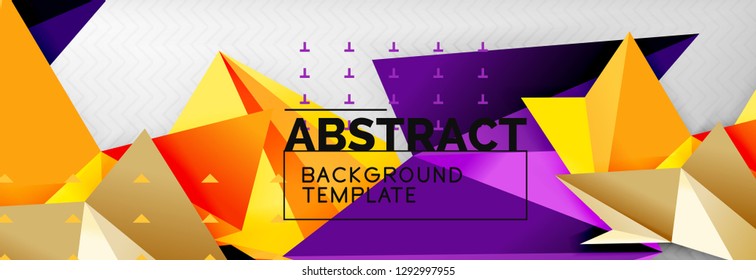 Abstrakter Hintergrund, fliegende, geometrische Dreieckszusammensetzung auf Grau. Vectortechno-Design-Bildschirmhintergrund