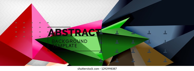 Abstrakter Hintergrund, fliegende, geometrische Dreieckszusammensetzung auf Grau. Vectortechno-Design-Bildschirmhintergrund