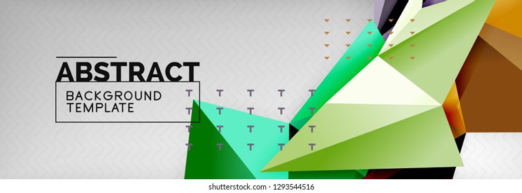 Abstract background, flying color geometric triangles composition on grey. Vector techno design wallpaper