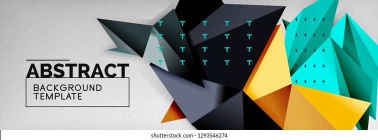 Abstract background, flying color geometric triangles composition on grey. Vector techno design wallpaper