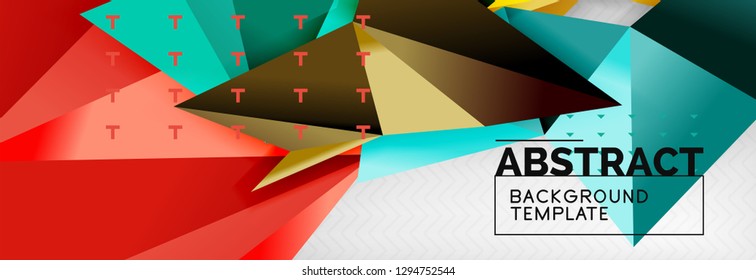 Abstract background, flying color geometric triangles composition on grey. Vector techno design wallpaper