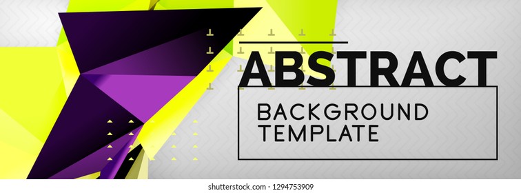 Abstract background, flying color geometric triangles composition on grey. Vector techno design wallpaper