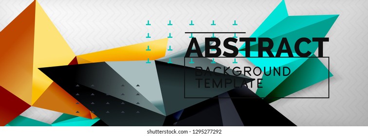 Abstrakter Hintergrund, fliegende, geometrische Dreieckszusammensetzung auf Grau. Vectortechno-Design-Bildschirmhintergrund