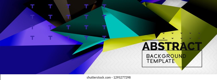 Fondo abstracto, composición de triángulos geométricos de color volante sobre gris. Papel de pantalla de diseño de tecnología vectorial