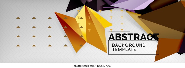Abstract background, flying color geometric triangles composition on grey. Vector techno design wallpaper