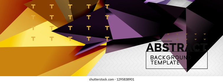 Abstract background, flying color geometric triangles composition on grey. Vector techno design wallpaper