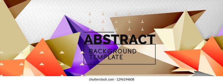 Fondo abstracto, composición de triángulos geométricos de color volante sobre gris. Papel de pantalla de diseño de tecnología vectorial