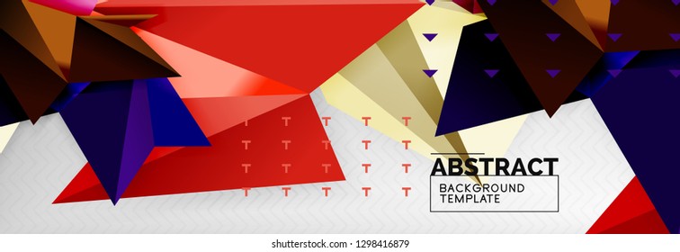 Abstract background, flying color geometric triangles composition on grey. Vector techno design wallpaper