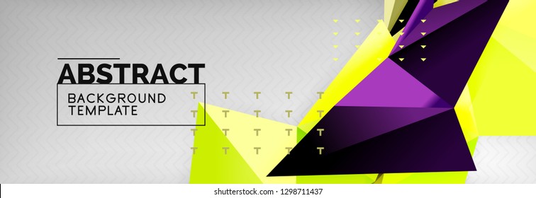 Fondo abstracto, composición de triángulos geométricos de color volante sobre gris. Papel de pantalla de diseño de tecnología vectorial