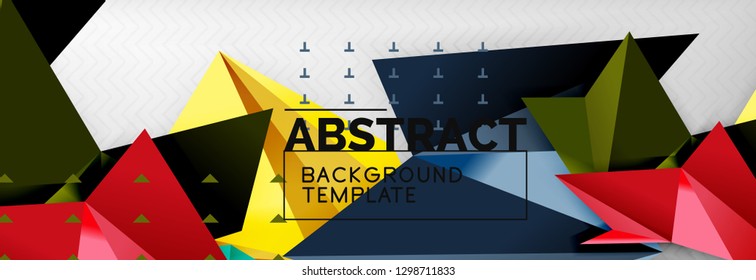 Abstrakter Hintergrund, fliegende, geometrische Dreieckszusammensetzung auf Grau. Vectortechno-Design-Bildschirmhintergrund