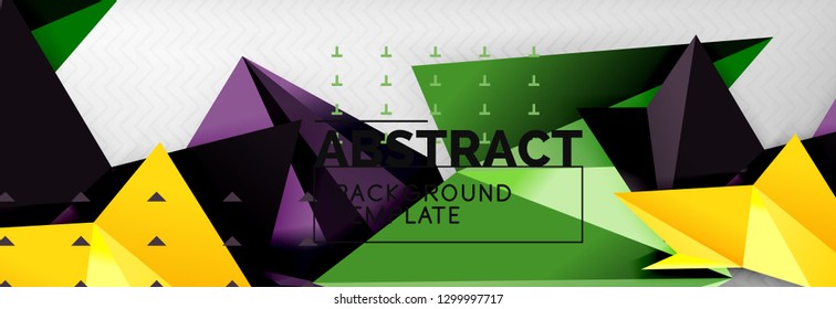 Abstract background, flying color geometric triangles composition on grey. Vector techno design wallpaper