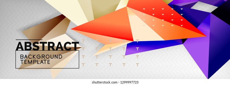 Abstract background, flying color geometric triangles composition on grey. Vector techno design wallpaper