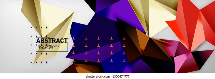 Fondo abstracto, composición de triángulos geométricos de color volante sobre gris. Papel de pantalla de diseño de tecnología vectorial