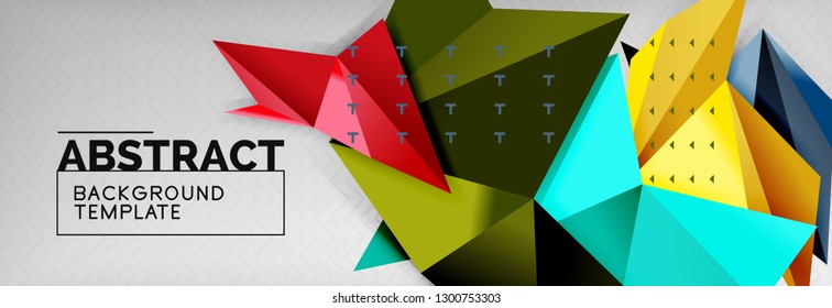 Fondo abstracto, composición de triángulos geométricos de color volante sobre gris. Papel de pantalla de diseño de tecnología vectorial