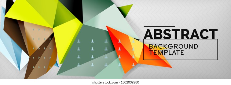 Abstract background, flying color geometric triangles composition on grey. Vector techno design wallpaper