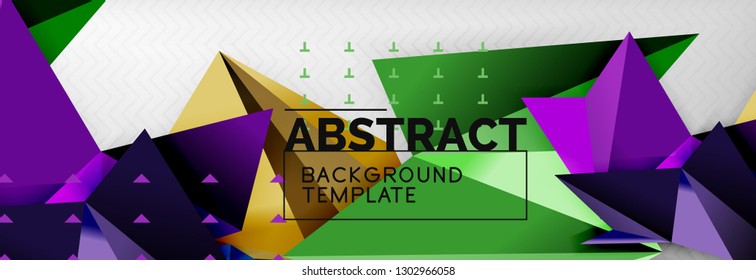 Abstract background, flying color geometric triangles composition on grey. Vector techno design wallpaper