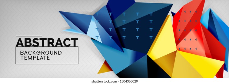 Abstract background, flying color geometric triangles composition on grey. Vector techno design wallpaper